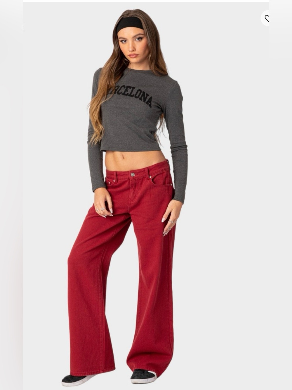 Edikted Roman Low Rise Wide Leg Slouchy Jeans in Dark Red Size XS
